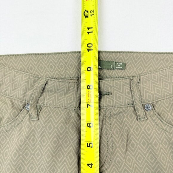 PrAna Women's Stretch Skinny Leg Low Rise Geometric Print Green Cargo Pants Sz 2 - Picture 8 of 10
